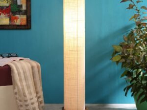 White Jute Round Natural Wood Floor Lamps (White, Jute)