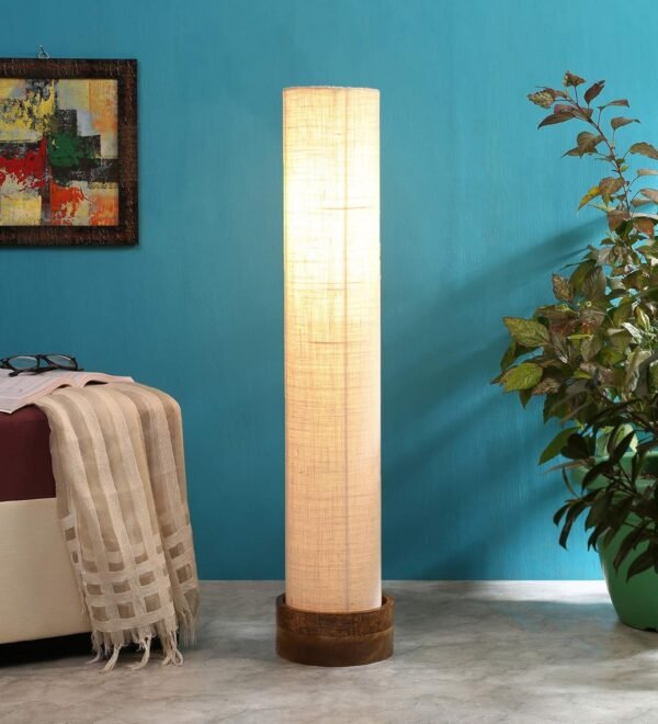 White Jute Round Natural Wood Floor Lamps (White, Jute)
