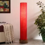 Red Round Cotton Natural Wood Floor Lamps (Red,Cotton)