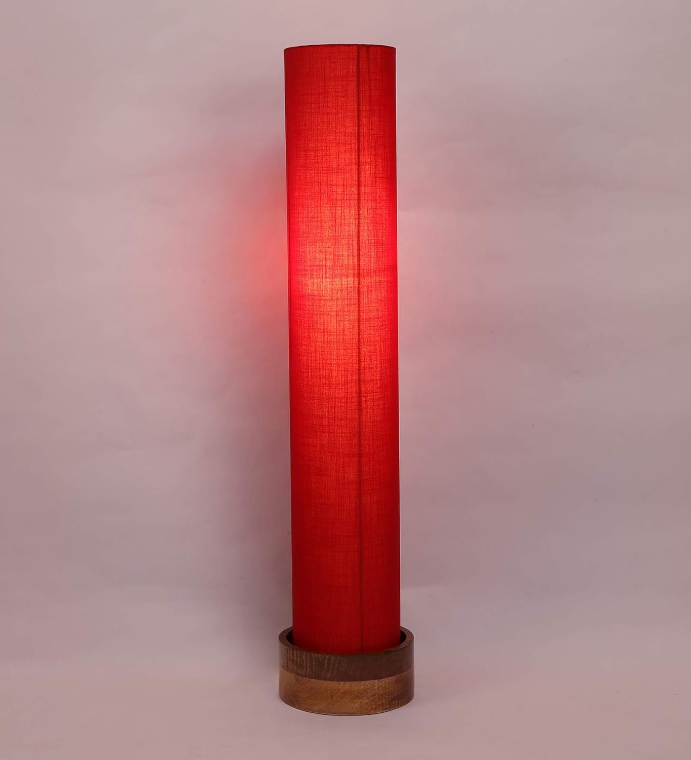 Red Round Cotton Natural Wood Floor Lamps (Red,Cotton)