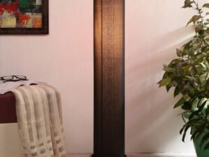 Black Round Cotton Natural Wood Floor Lamps (Black,Cotton)