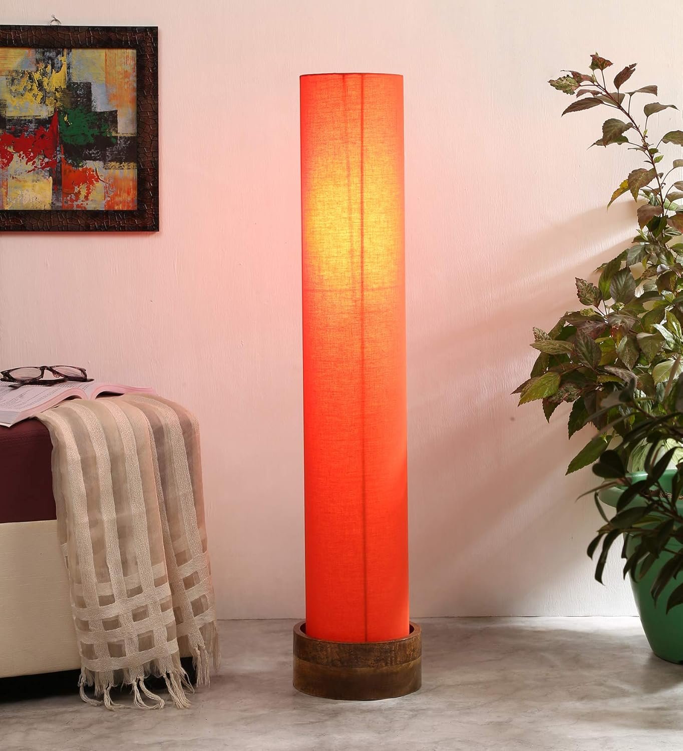 Orange Round Cotton Natural Wood Floor Lamps (Round,Cotton)