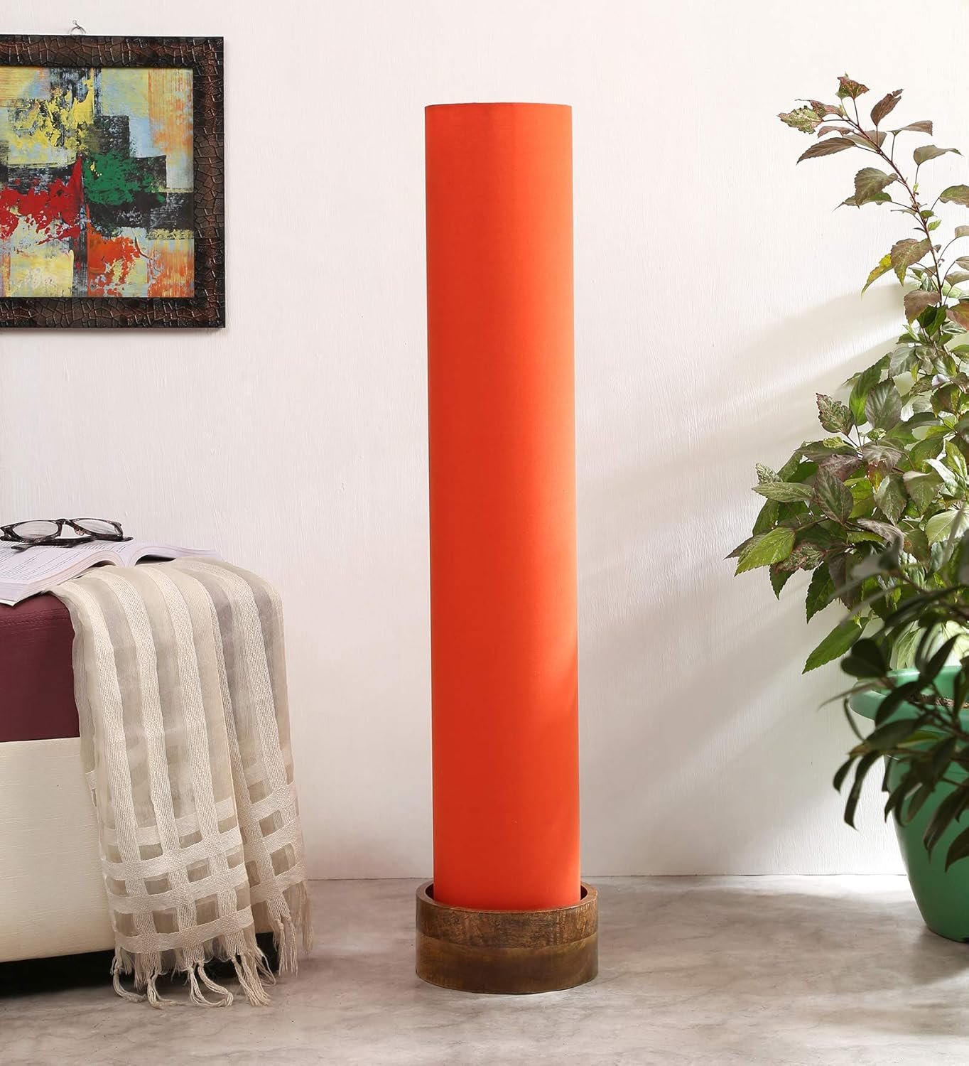 Orange Round Cotton Natural Wood Floor Lamps (Round,Cotton)