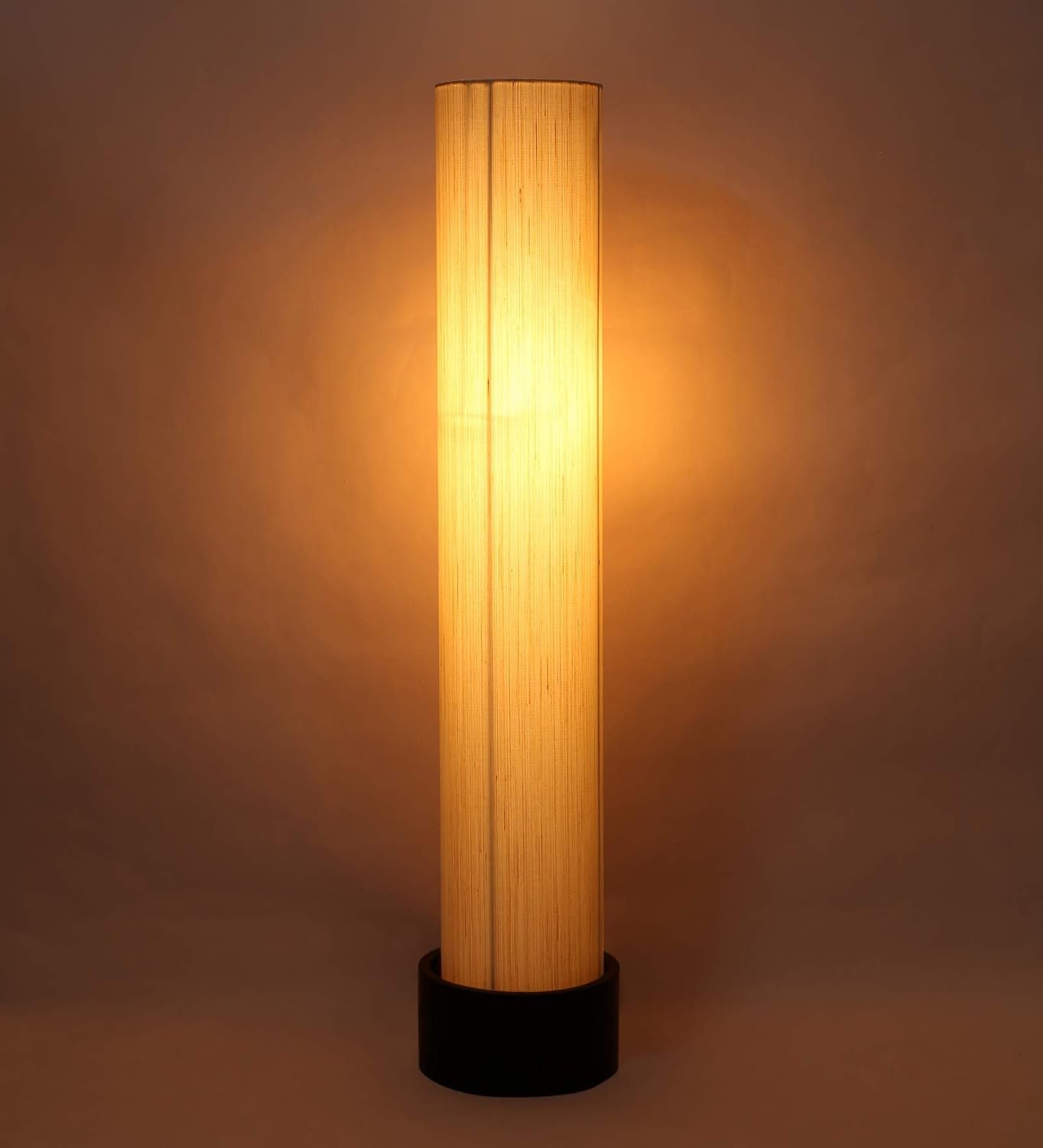 Off White Khadi Cotton Round Brown Wood Floor Lamps (Off White,Khadi)