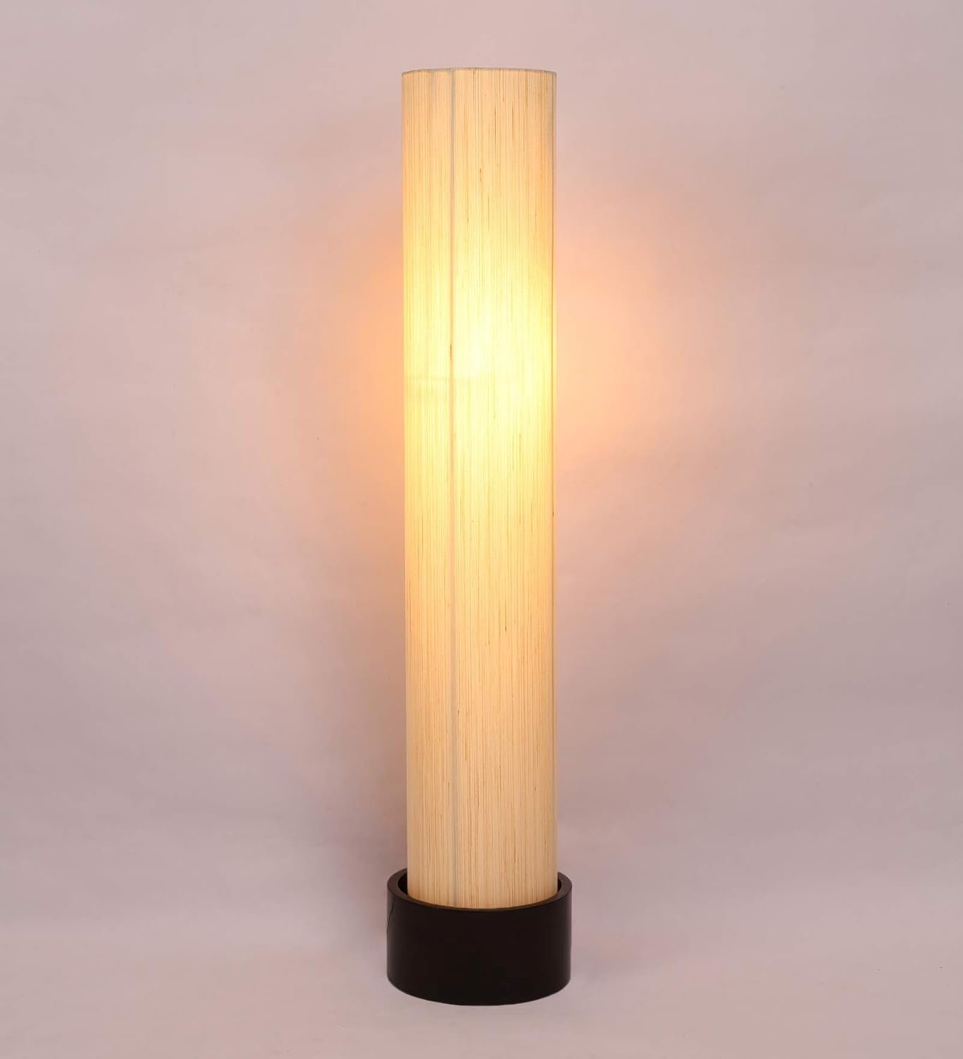 Off White Khadi Cotton Round Brown Wood Floor Lamps (Off White,Khadi)