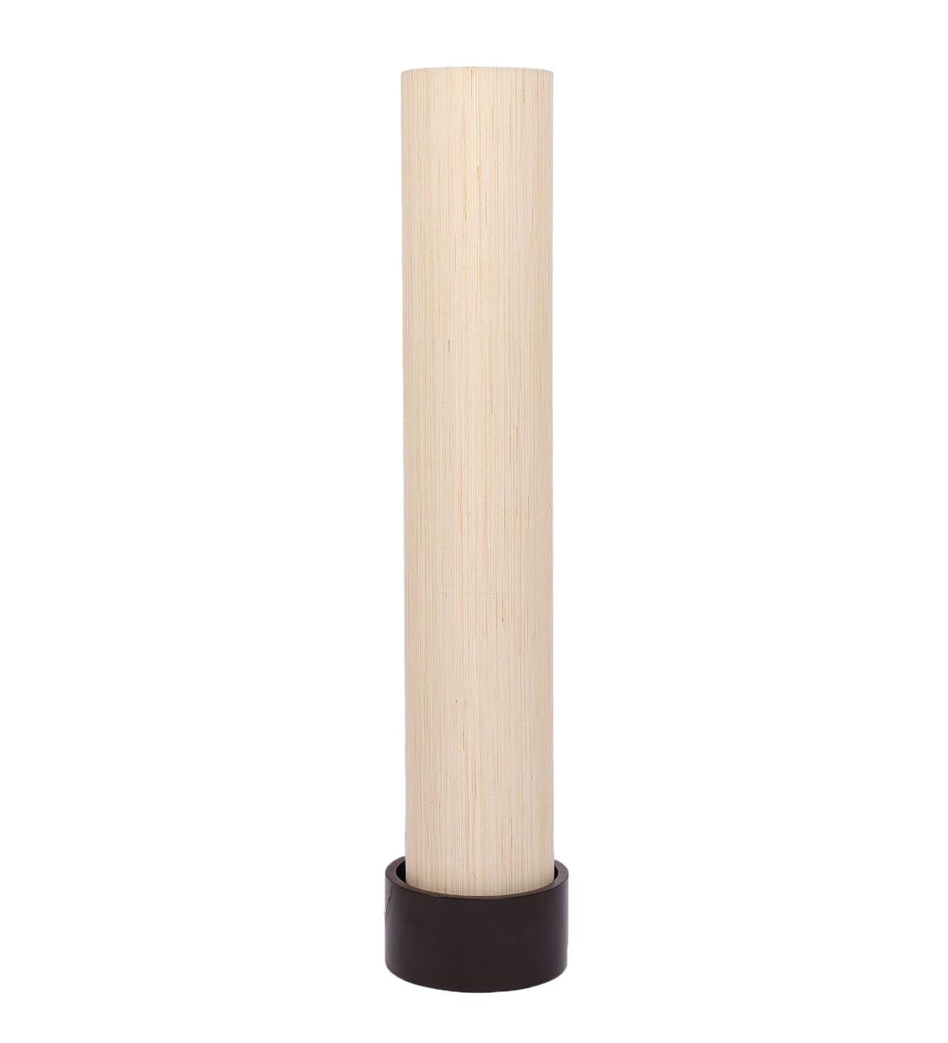 Off White Khadi Cotton Round Brown Wood Floor Lamps (Off White,Khadi)