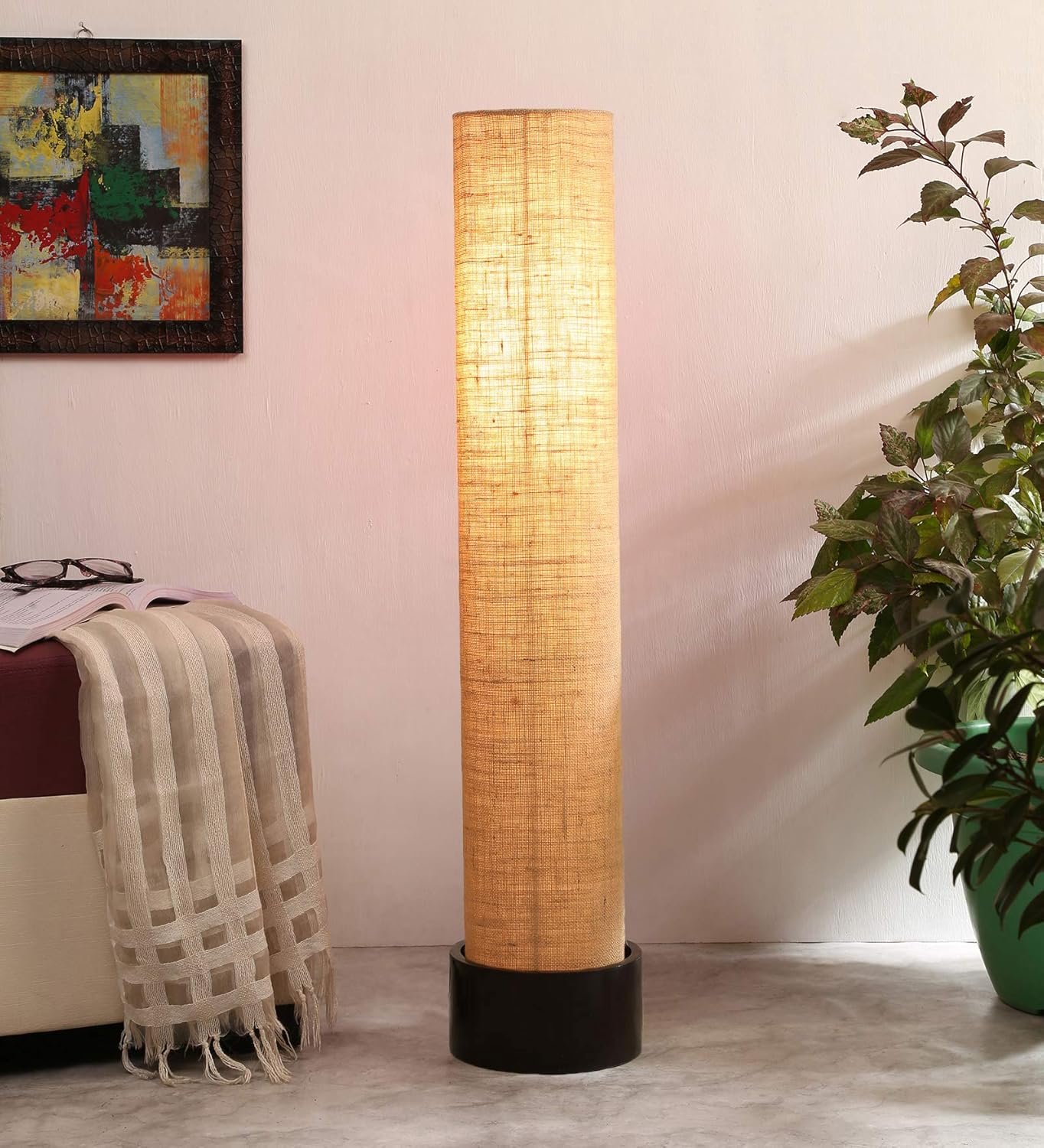 Beige Jute Round Brown Wood Floor Lamps (Beige,Jute)