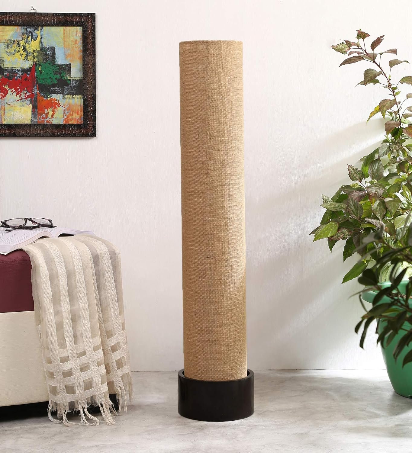 Beige Jute Round Brown Wood Floor Lamps (Beige,Jute)