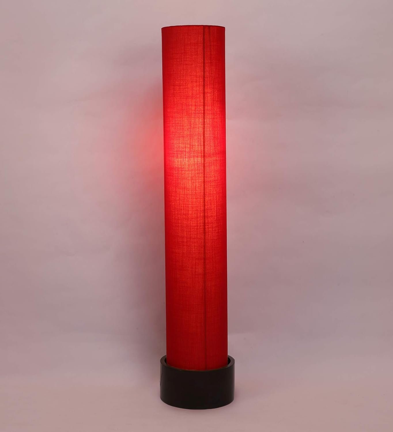 Red Round Cotton Brown Wood Floor Lamps (Red,Cotton)