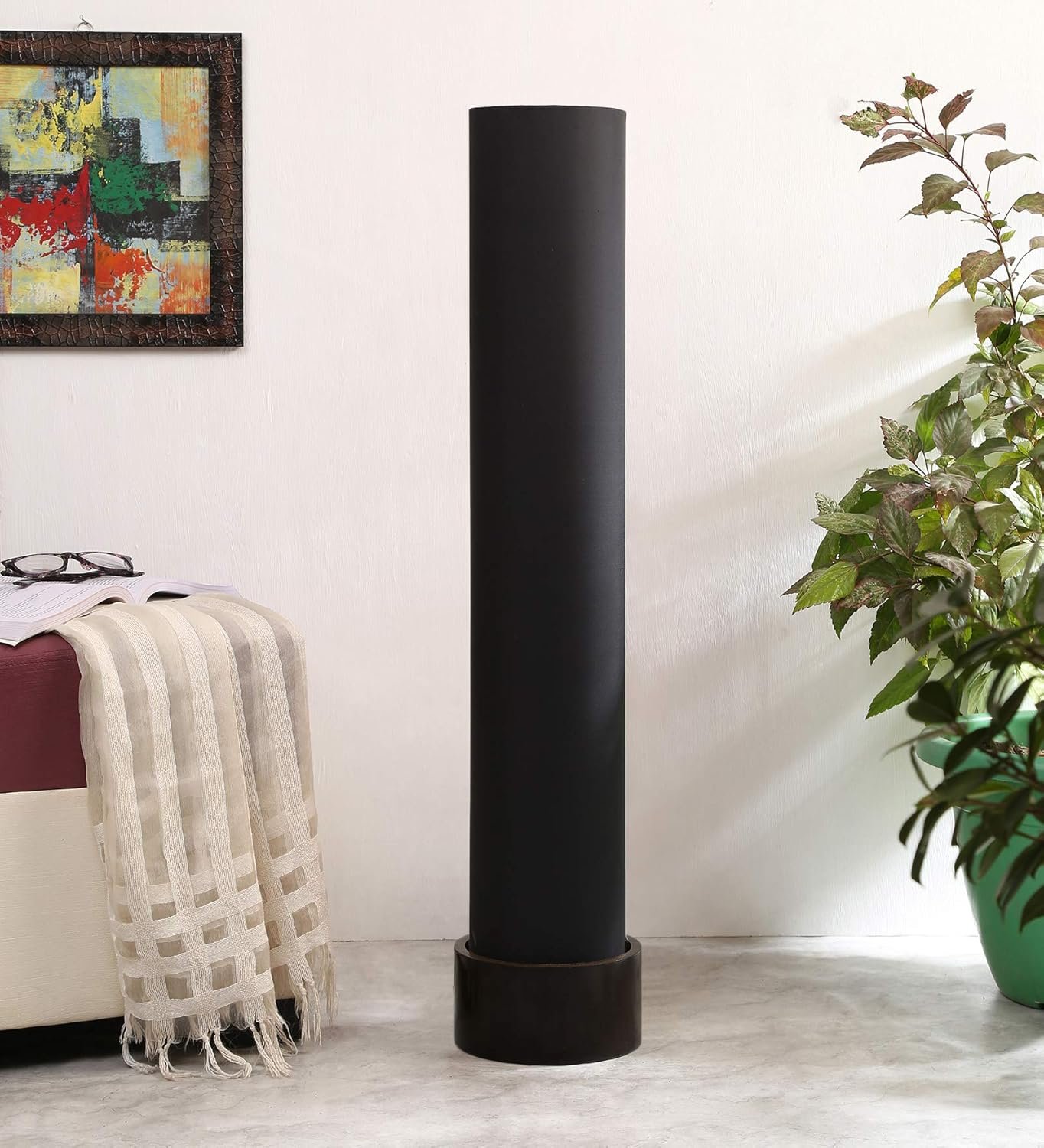 Black Round Cotton Brown Wood Floor Lamps (Black,Cotton)