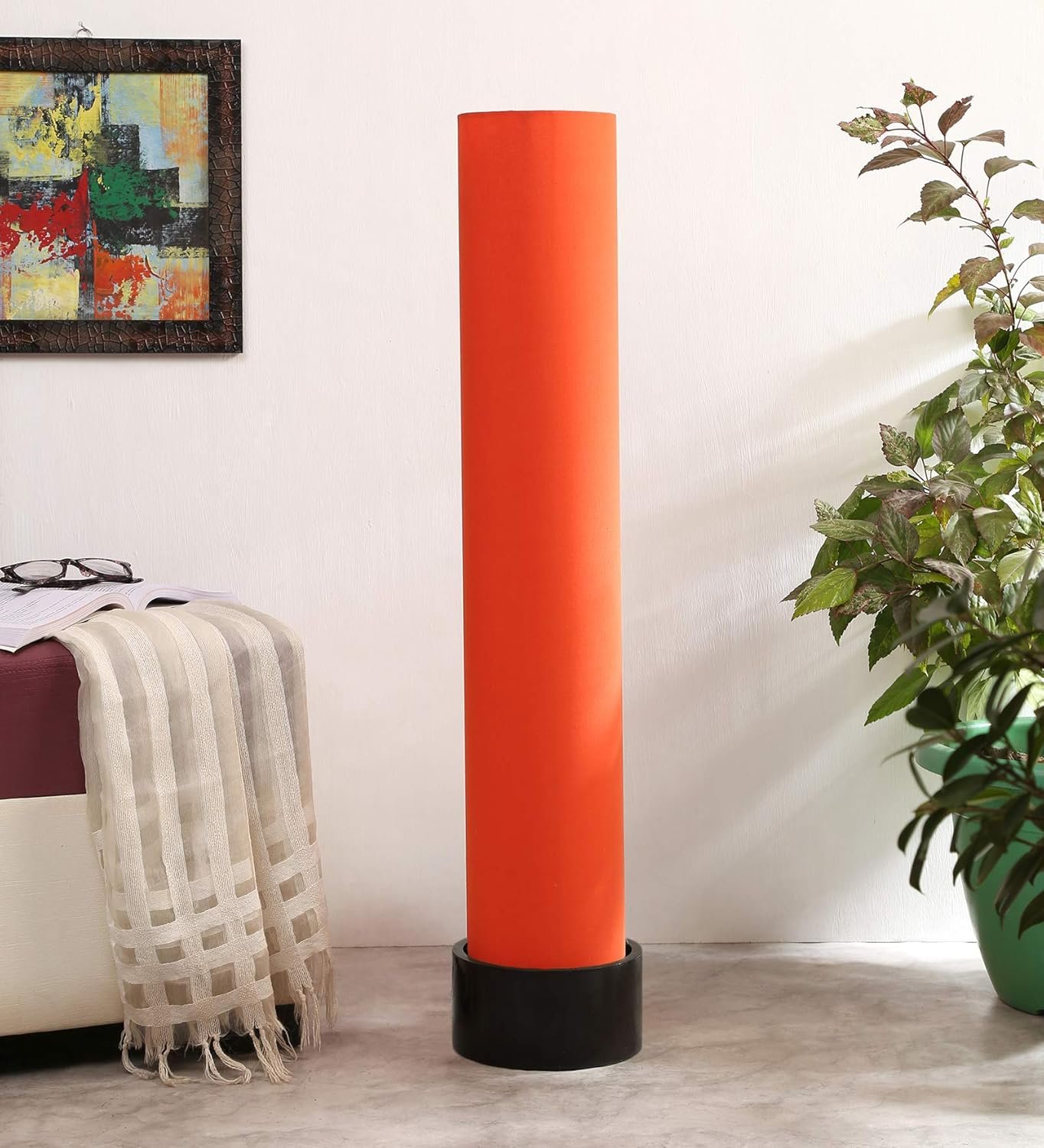 Orange Round Cotton Brown Wood Floor Lamps (Round,Cotton)