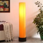 Yellow Round Cotton Brown Wood Floor Lamps (Yellow,Cotton)