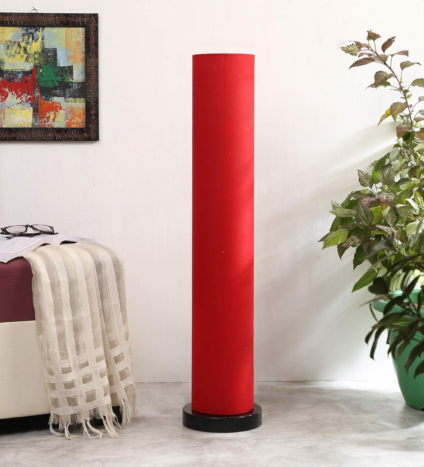 Red Round Cotton Iron Floor Lamps (Red,Cotton)