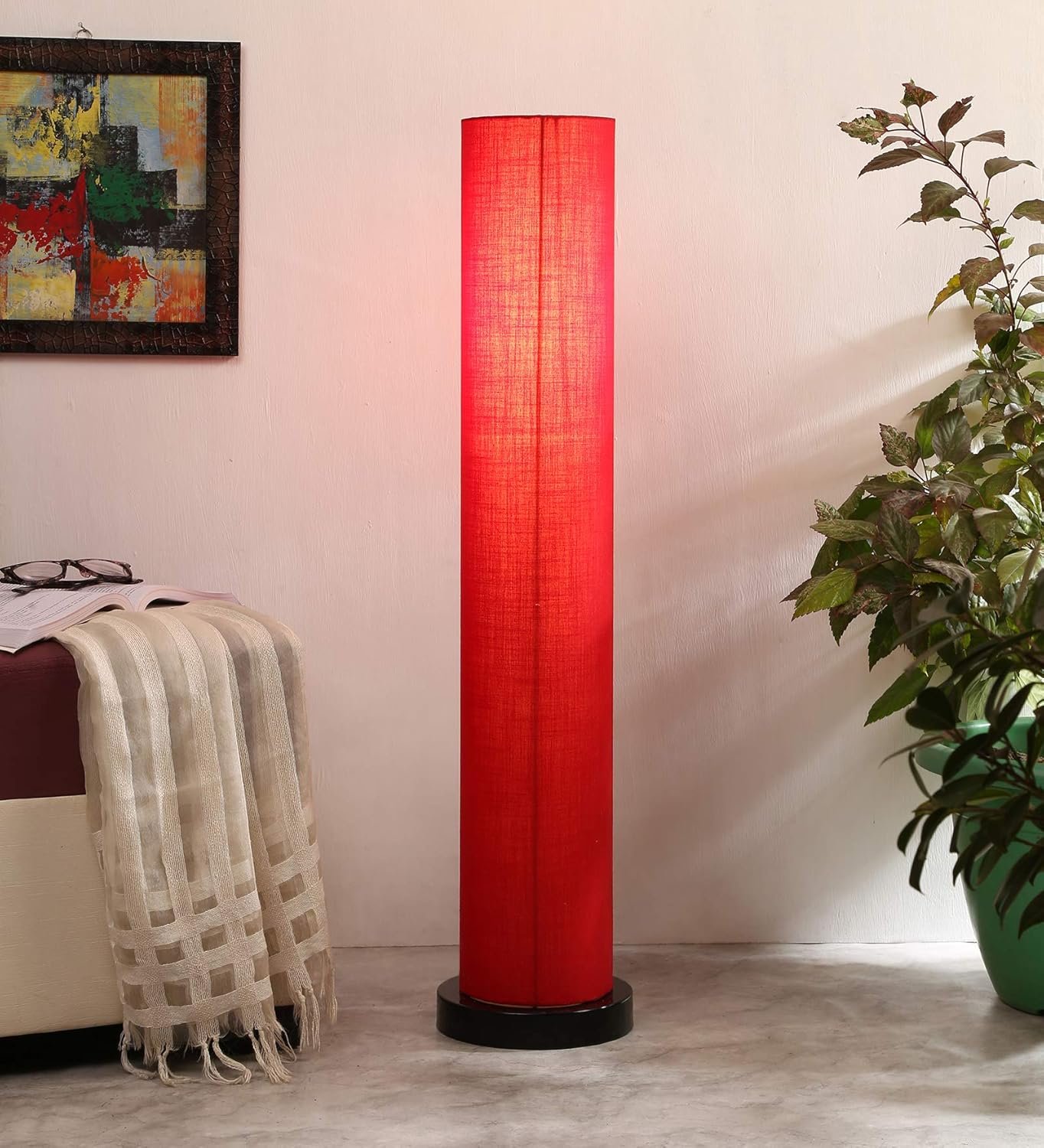 Red Round Cotton Iron Floor Lamps (Red,Cotton)