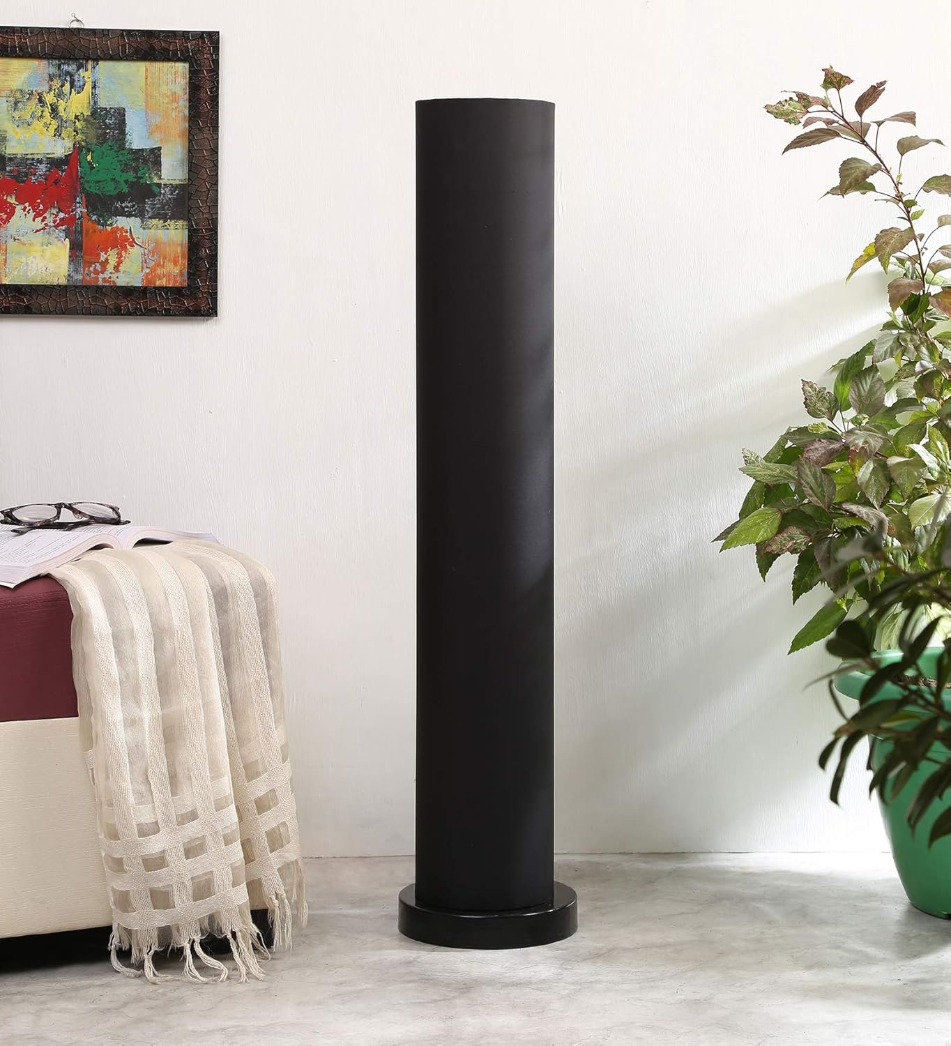 Black Round Cotton Iron Floor Lamps (Black,Cotton)