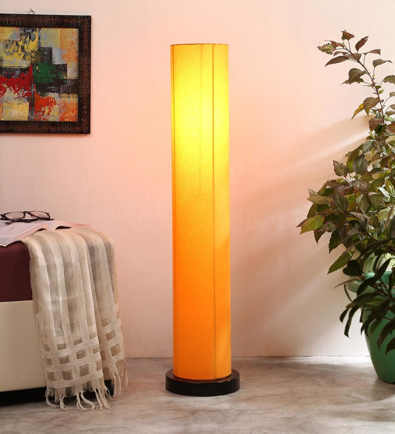 Yellow Round Cotton Iron Floor Lamps (Yellow,Cotton)