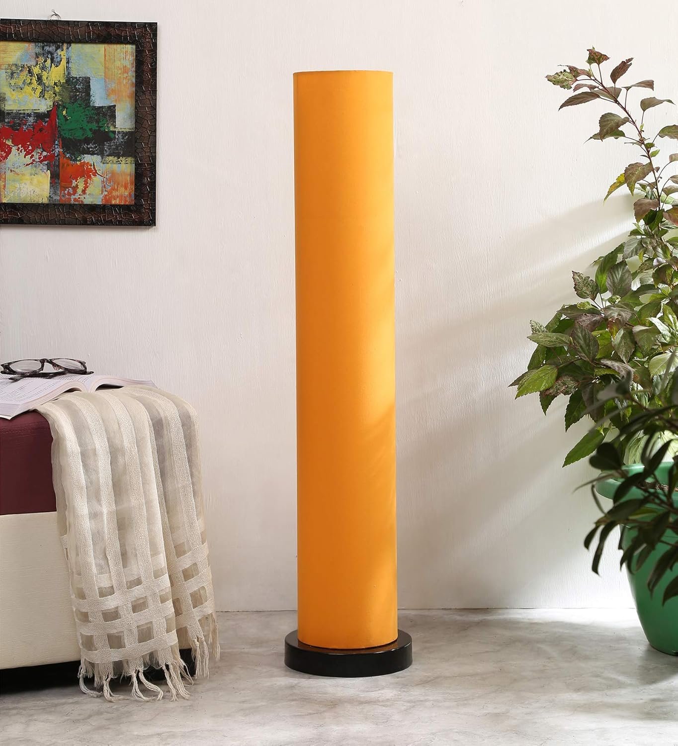 Yellow Round Cotton Iron Floor Lamps (Yellow,Cotton)