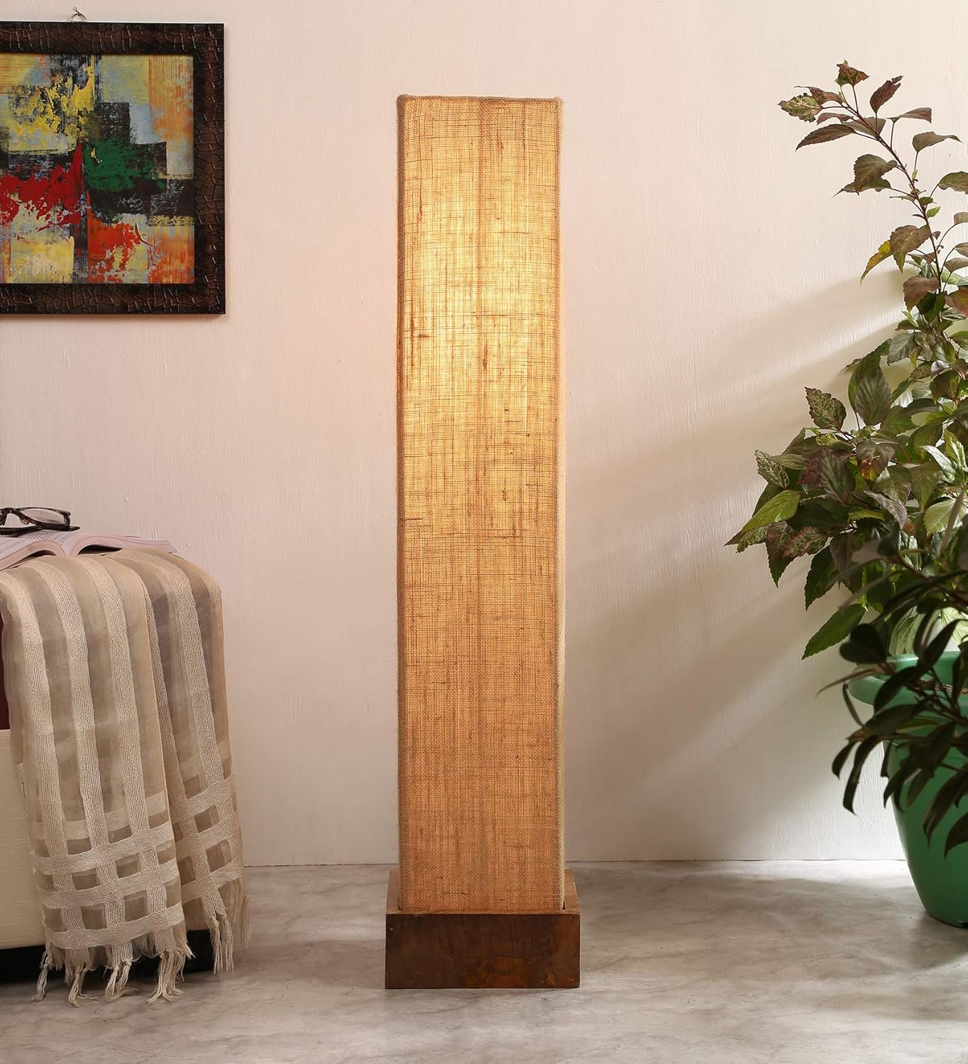 Jute Square Natural Wood Floor Lamps (Beige)