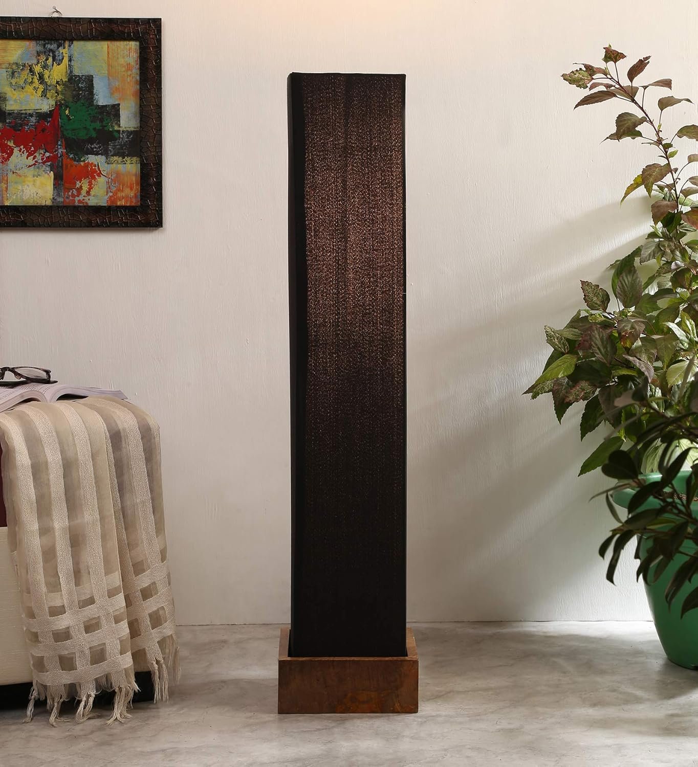 Cotton Square Natural Wood Floor Lamps (Black)