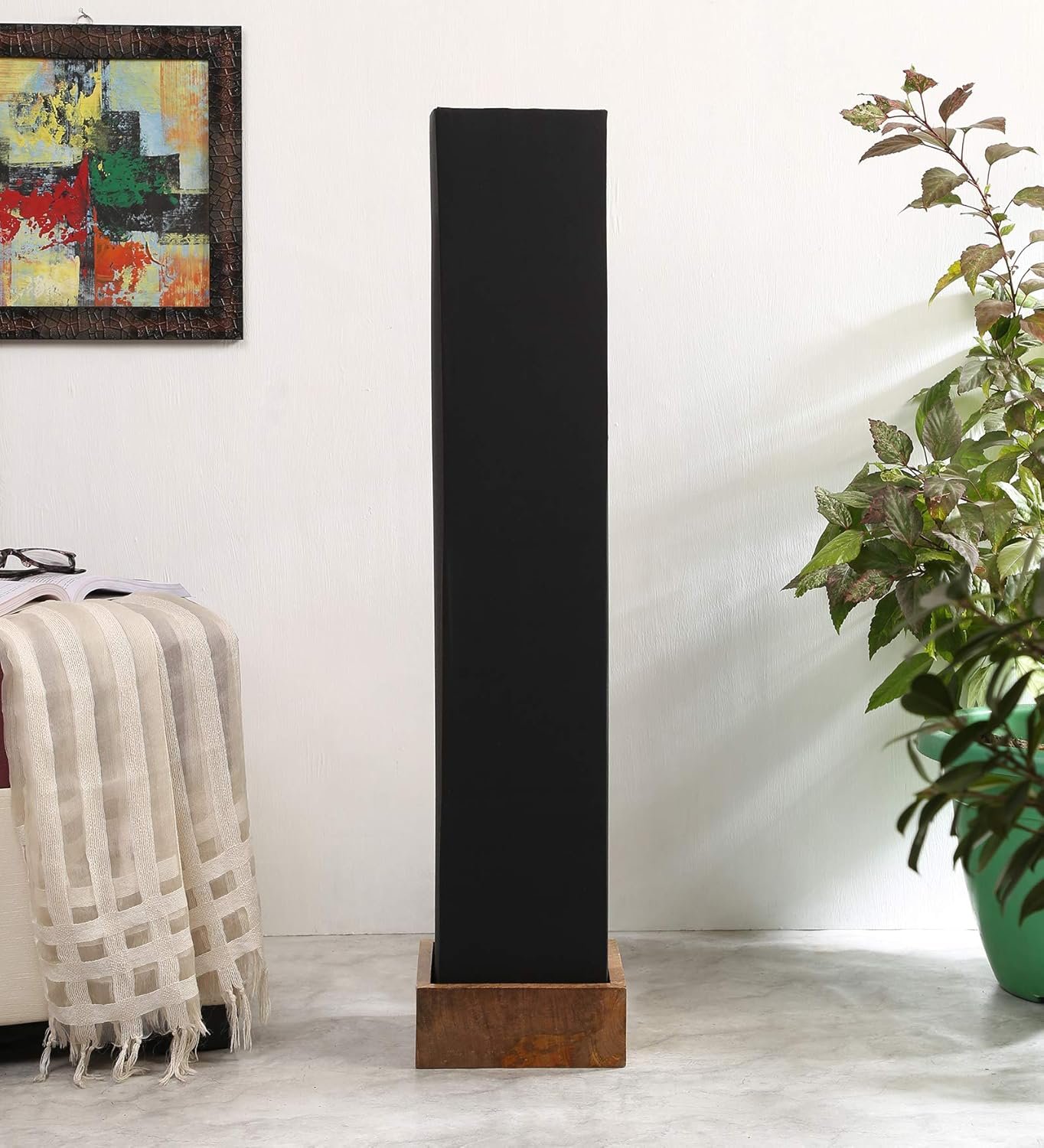 Cotton Square Natural Wood Floor Lamps (Black)