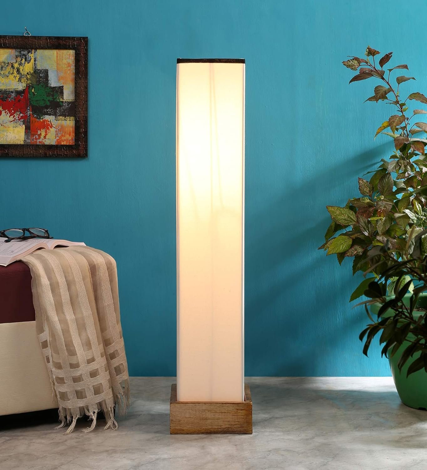 Cotton Square Natural Wood Floor Lamps (Multicolour)