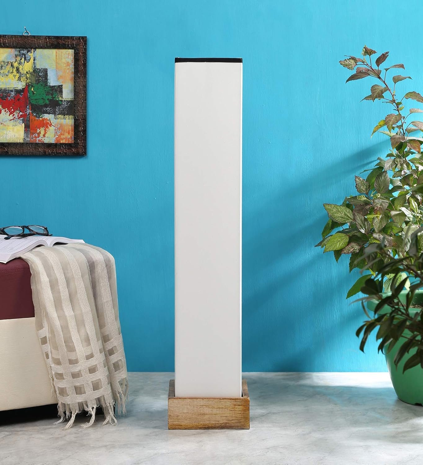 Cotton Square Natural Wood Floor Lamps (Multicolour)