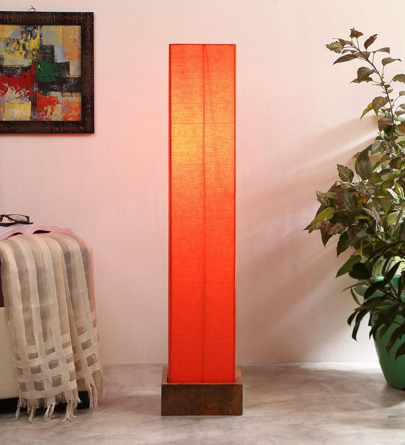 Orange Cotton Square Natural Wood Floor Lamps (Orange,Cotton)