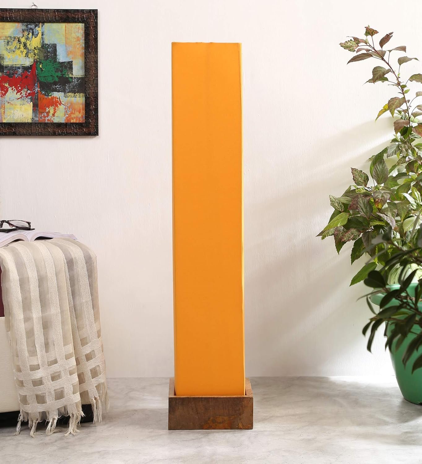 Cotton Square Natural Wood Floor Lamps (Yellow)