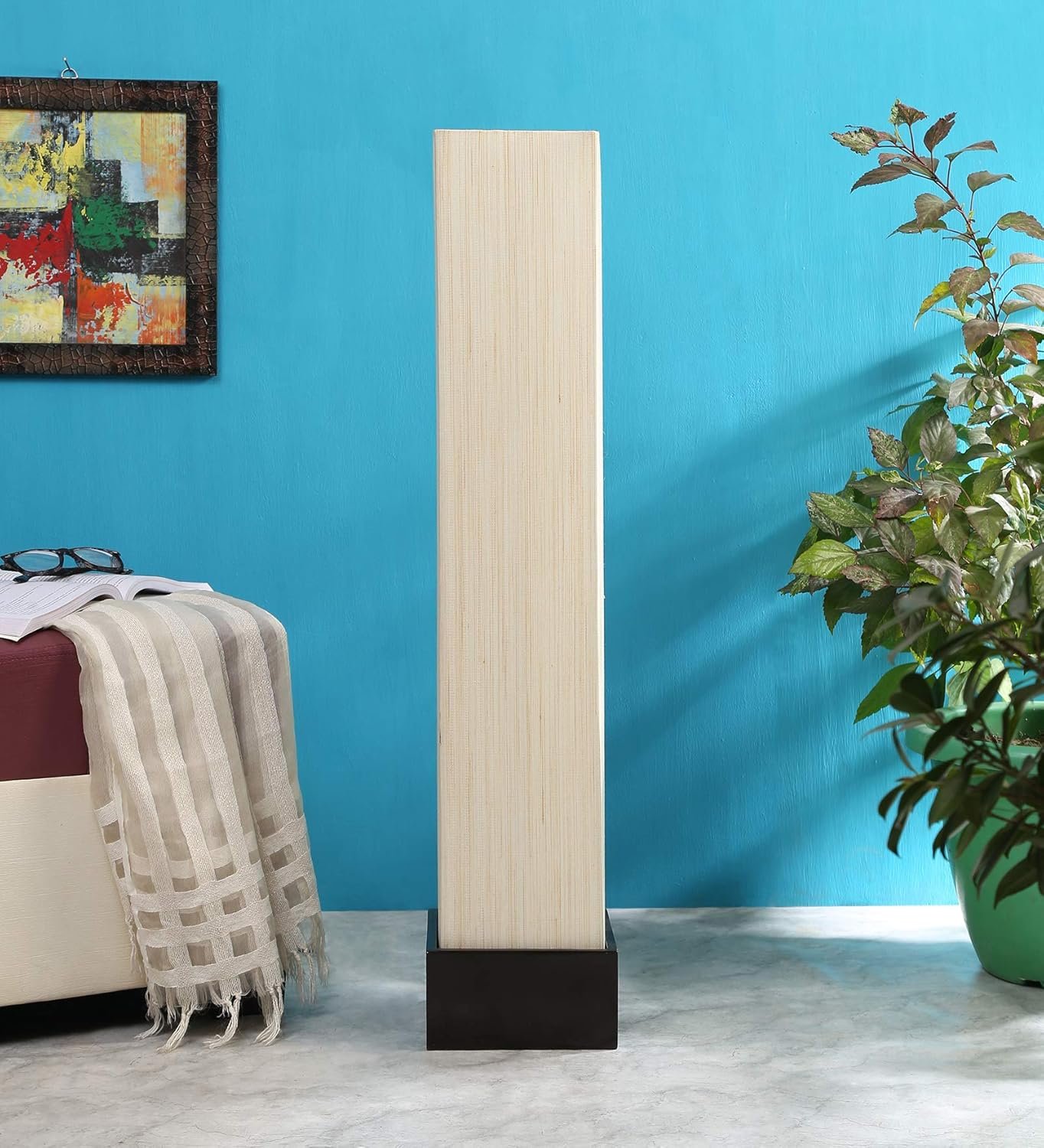 Cotton Square Wooden Floor Lamps (Off White, Khadi)