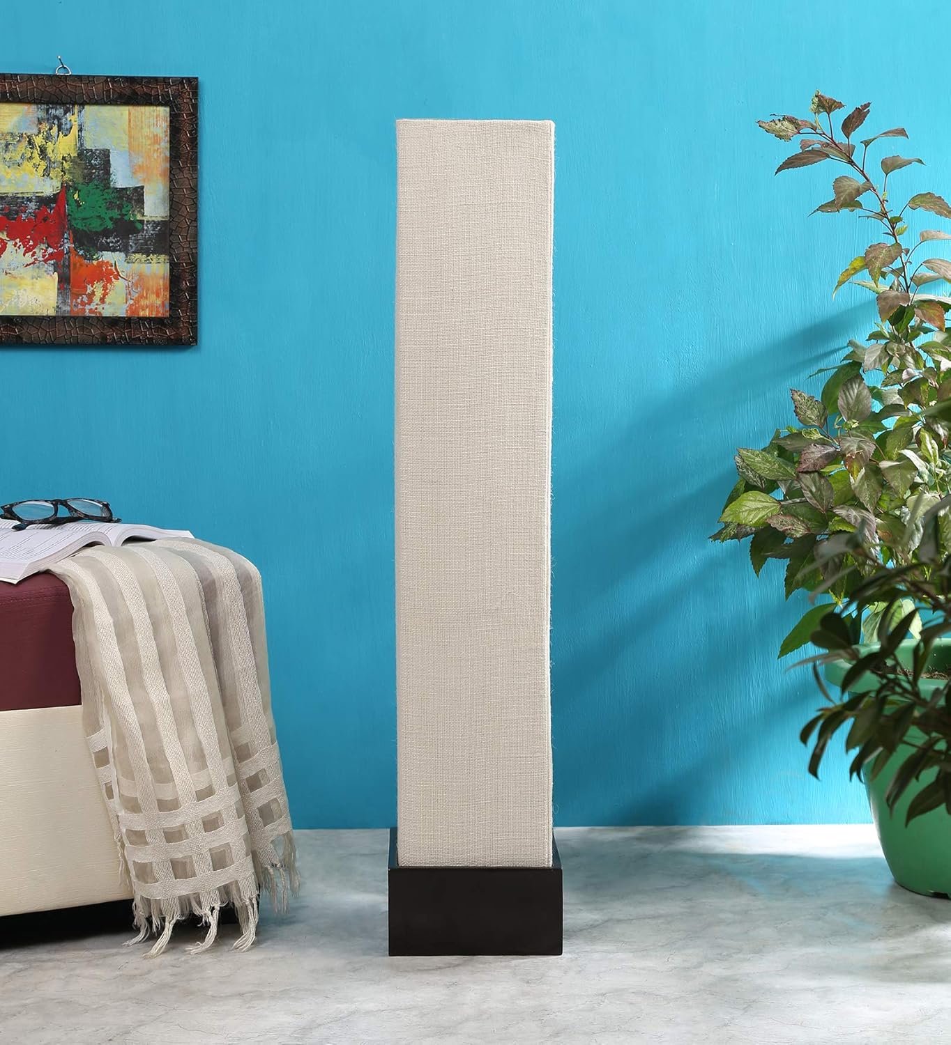 White Jute Square Brown Wood Floor Lamps (White,Jute)