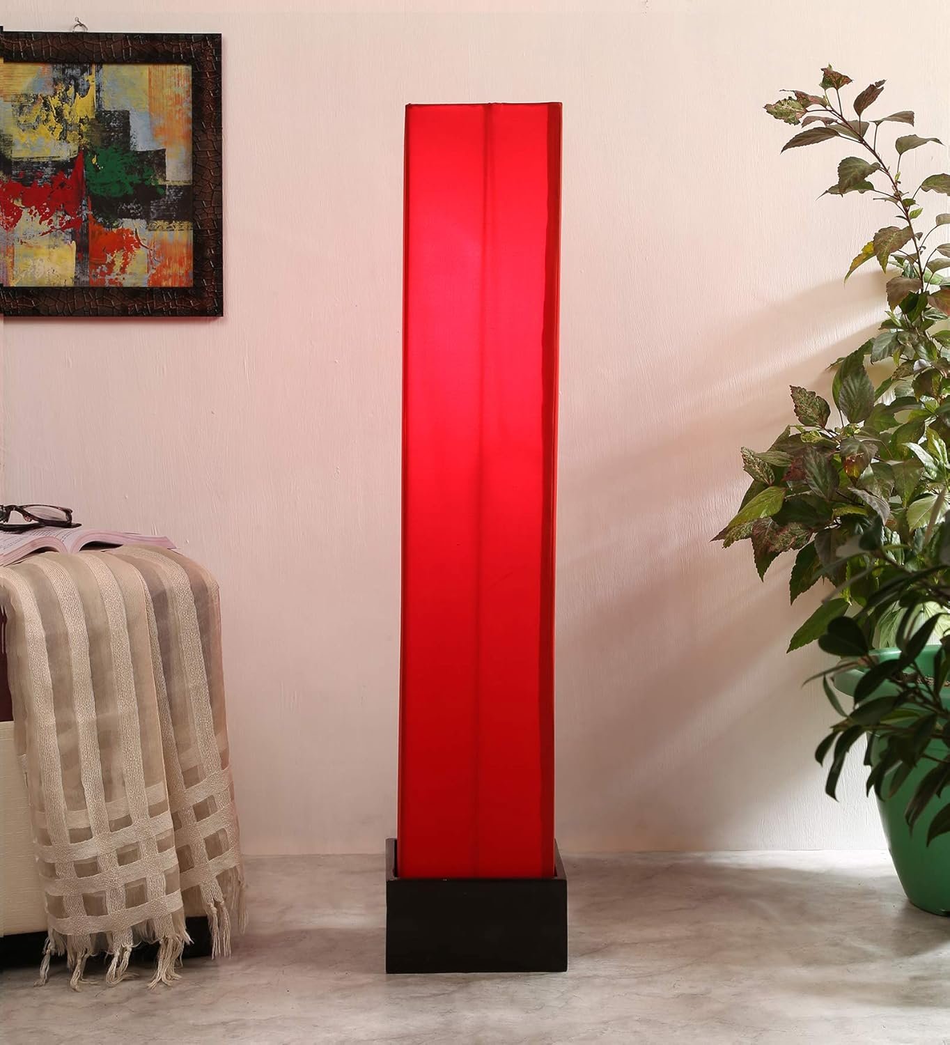 Cotton Square Wooden Floor Lamps (Red)