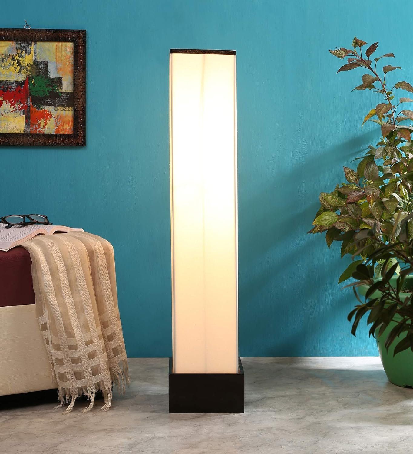 Cotton Square Wooden Floor Lamps (Multicolor)