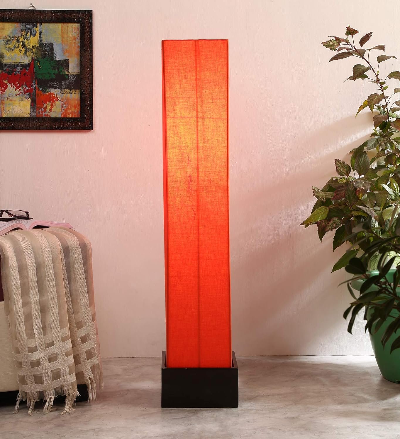 Cotton Square Brown Wood Floor Lamps (Orange)