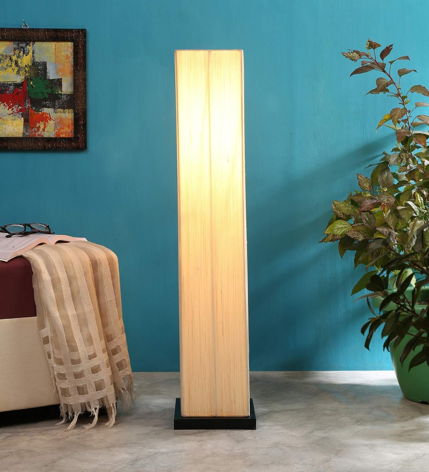 Khadi Cotton Square Iron Floor Lamps (Off White)