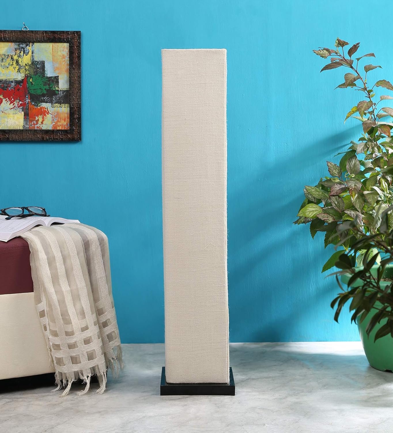 White Jute Square Iron Floor Lamps (White,Jute)