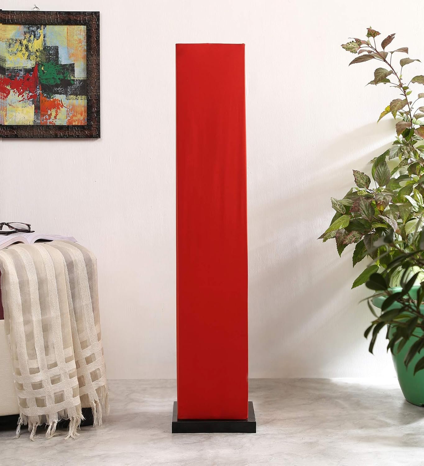 Red Cotton Square Iron Floor Lamps (Red,Cotton)