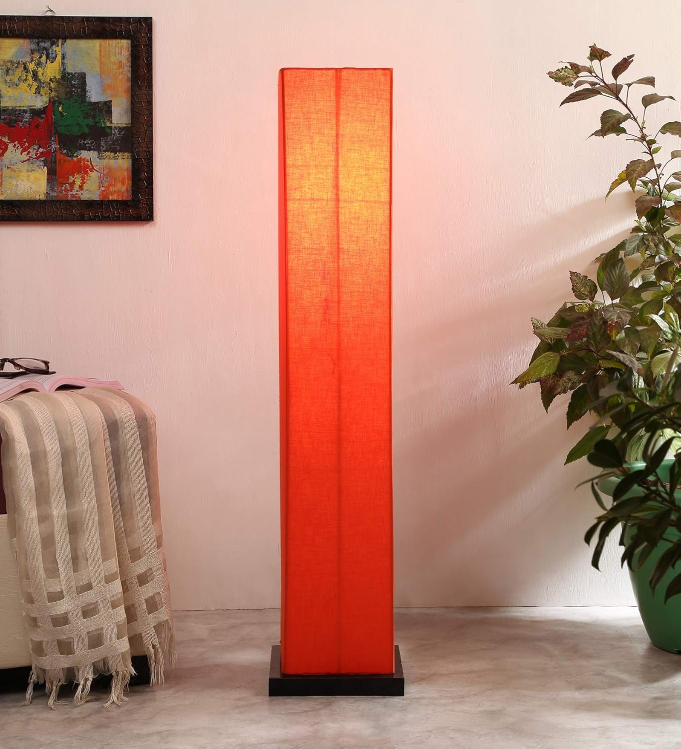Orange Cotton Square Iron Floor Lamps (Orange,Cotton)
