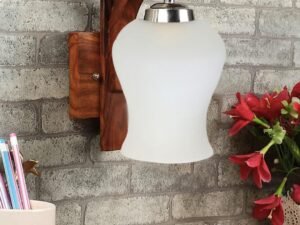Wooden Wall Lamp, Wall Decor, Wall Hanging Wood Light lamp,Vintage Wall Lamps, Industrial Wall Lights Decorative Home, Living Room, Indoor Outdoor Lighting-Milky Glass