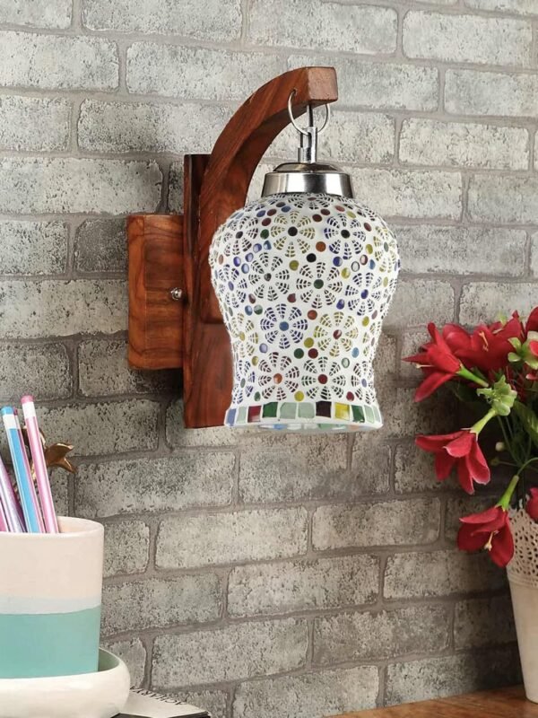 Wooden Wall Lamp, Wall Decor, Wall Hanging Wood Light lamp,Vintage Wall Lamps, Industrial Wall Lights Decorative Home, Living Room, Indoor Outdoor Lighting-Mosaic Glass -B