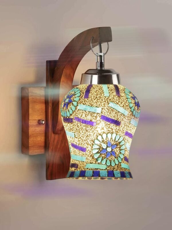Wooden Wall Lamp, Wall Decor, Wall Hanging Wood Light lamp,Vintage Wall Lamps, Industrial Wall Lights Decorative Home, Living Room, Indoor Outdoor Lighting-Mosaic Glass -E