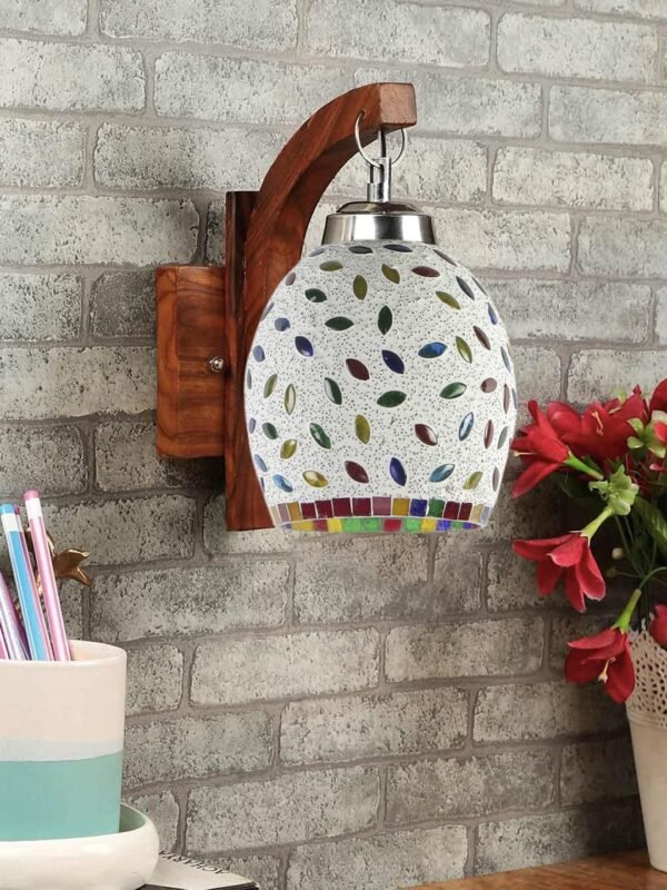 Wooden Wall Lamp, Wall Decor, Wall Hanging Wood Light lamp,Vintage Wall Lamps, Industrial Wall Lights Decorative Home, Living Room, Indoor Outdoor Lighting-Mosaic Glass -F