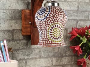 Wooden Wall Lamp, Wall Decor, Wall Hanging Wood Light lamp,Vintage Wall Lamps, Industrial Wall Lights Decorative Home, Living Room, Indoor Outdoor Lighting-Mosaic Glass -H