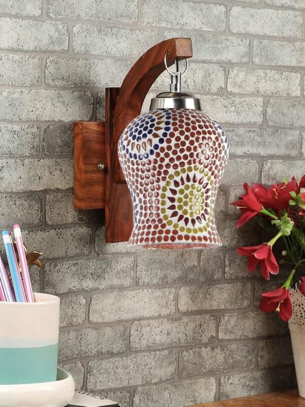 Wooden Wall Lamp, Wall Decor, Wall Hanging Wood Light lamp,Vintage Wall Lamps, Industrial Wall Lights Decorative Home, Living Room, Indoor Outdoor Lighting-Mosaic Glass -H