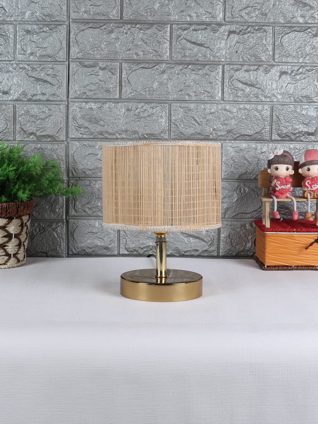 Metal Table lamp with Bamboo Shade
