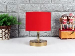 Metal Table lamp with Red Cotton Shade