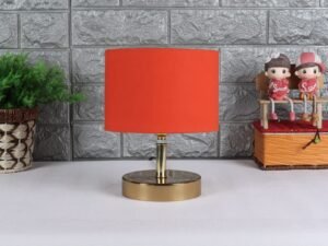 Metal Table lamp with Orange Cotton Shade