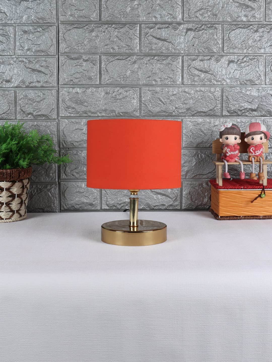 Metal Table lamp with Orange Cotton Shade