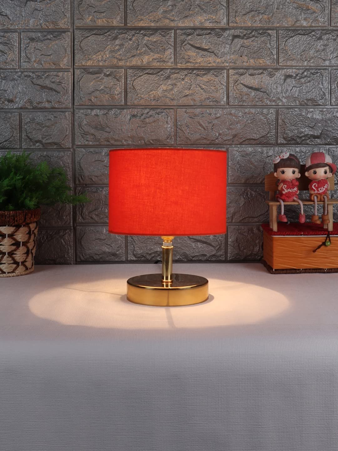 Metal Table lamp with Orange Cotton Shade