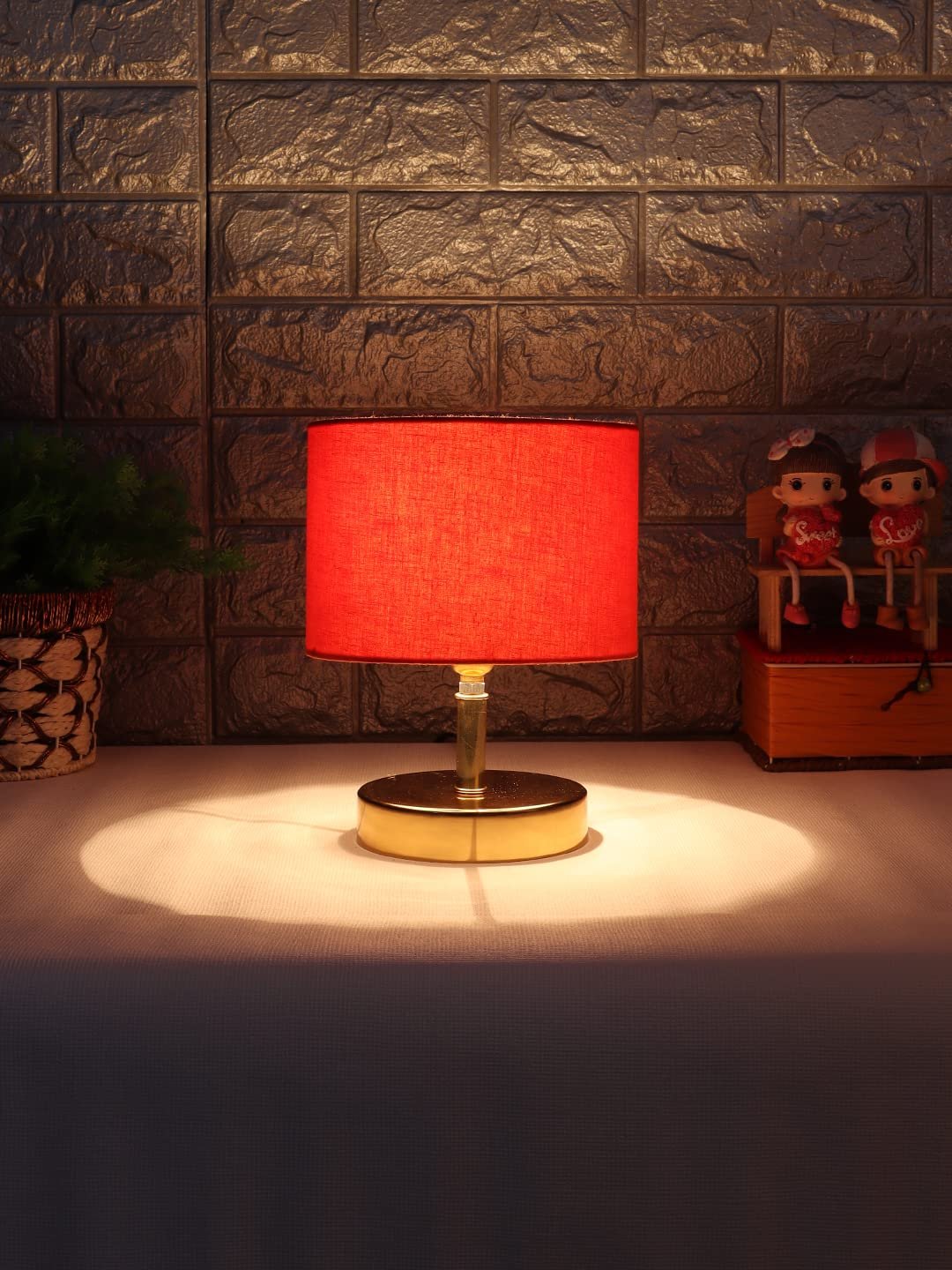 Metal Table lamp with Orange Cotton Shade