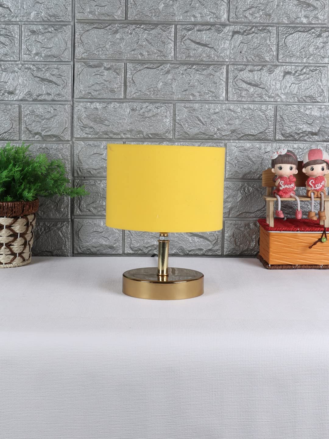 Metal Table lamp with Yellow Cotton Shade